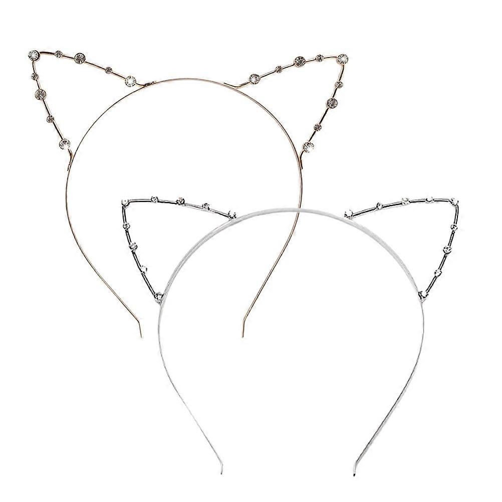 Metallic Cat Ears Headband with Rhinestone for Glamorous Appearances