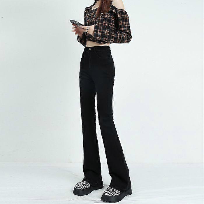 Blugi Micro-Flare Pentru Femei Primăvara Și Toamna Negru Talie Înaltă Subțire Și Subțire La Modă Stil Coreean Elastic Potcoavă Pantaloni De Podea