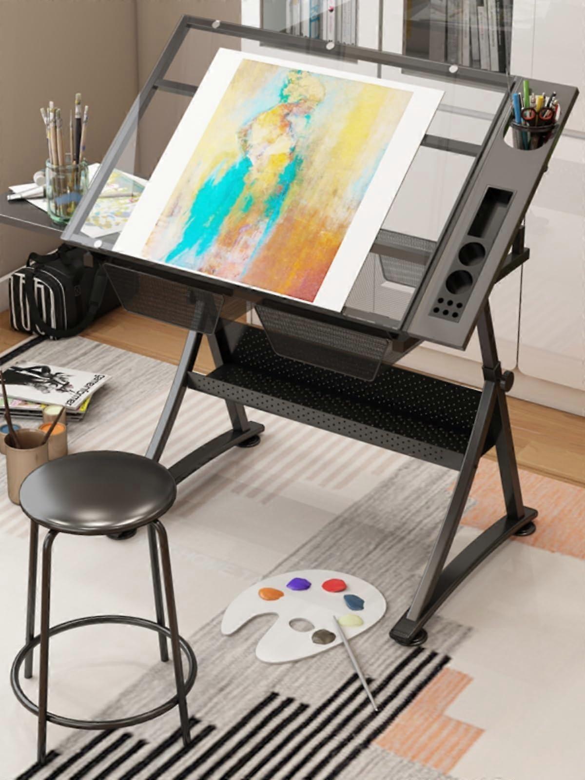 Drawing Table for Artists with Stool, Acrylic Worktop, 0°50° Tilt, Adjustable, Black