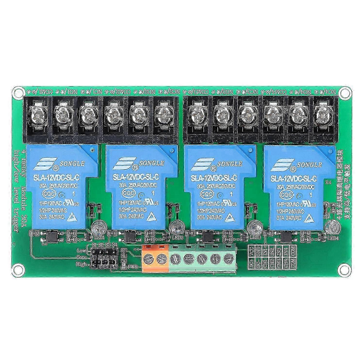 4 Channel Relay Module 30A Load Current with Optocoupler Isolation Supports High and Low Trigger 5V