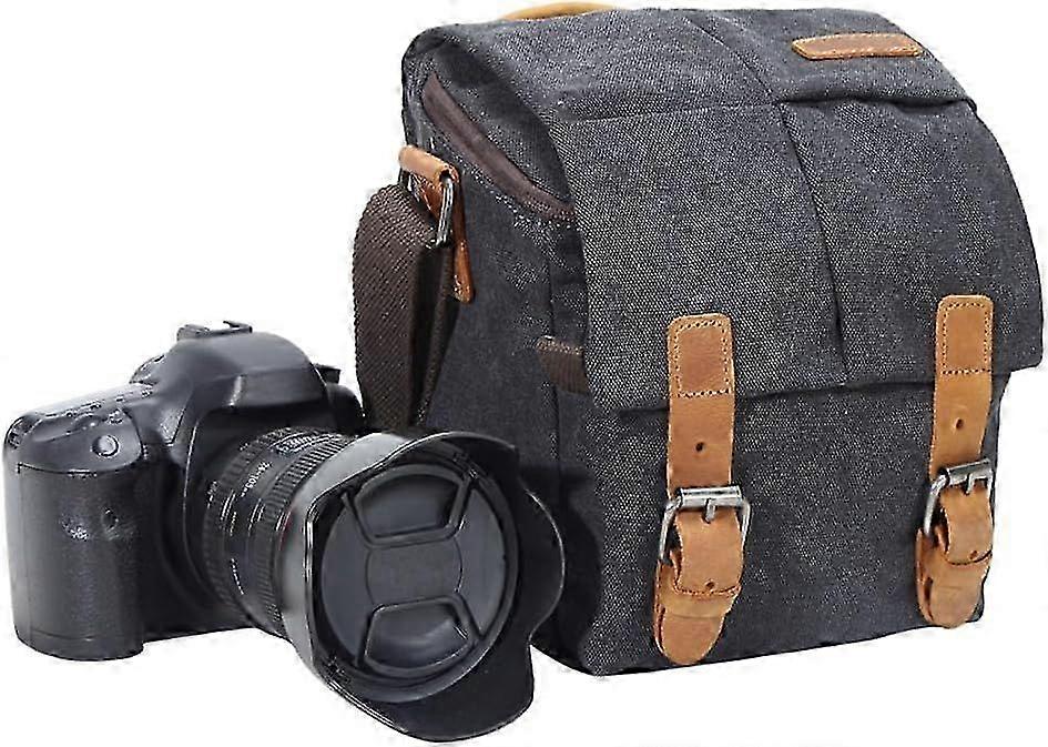 Vintage Canvas Kamera Axelväska med Vattentät Läder Trim för DSLR SLR Shockproof Use