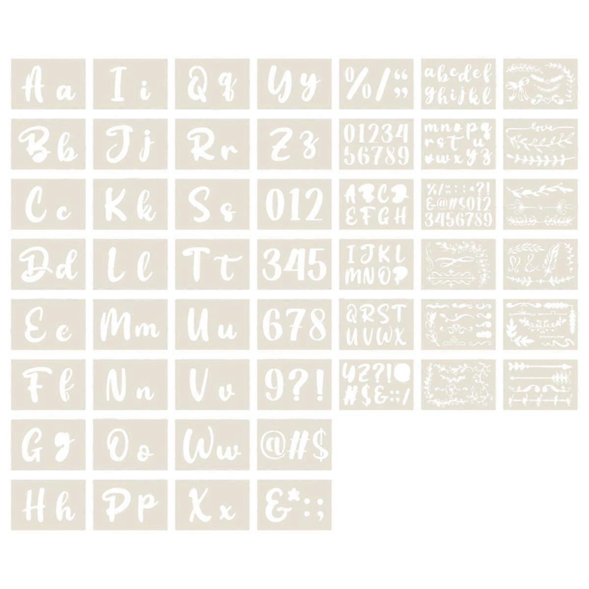 50PCS Calligraphy Stencil Alphabet - Reusable Cursive Stencil Alphabet Includes Letters, Numbers