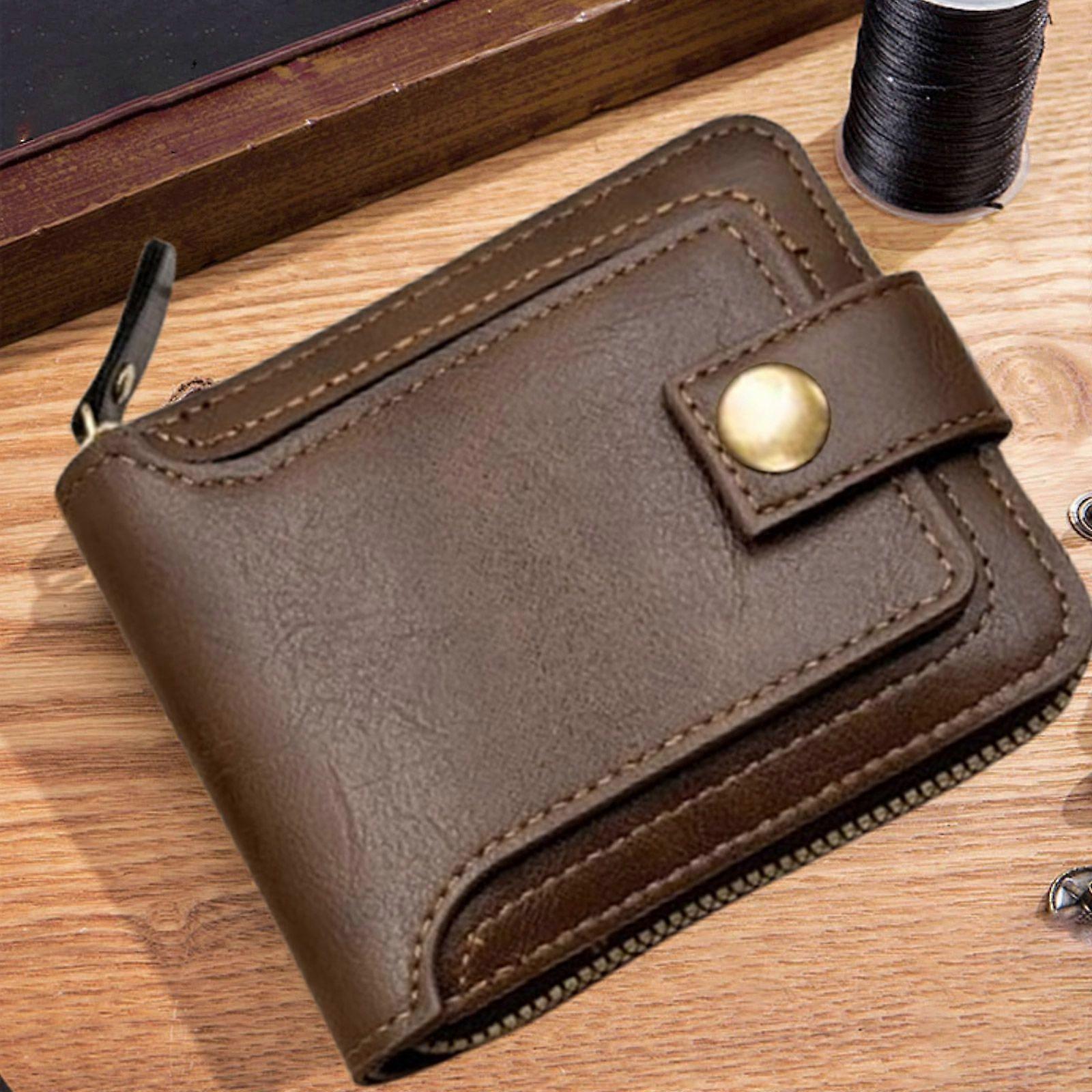 Men Wallet Leather Zip Around Bifold with Card Holder and Snap Button