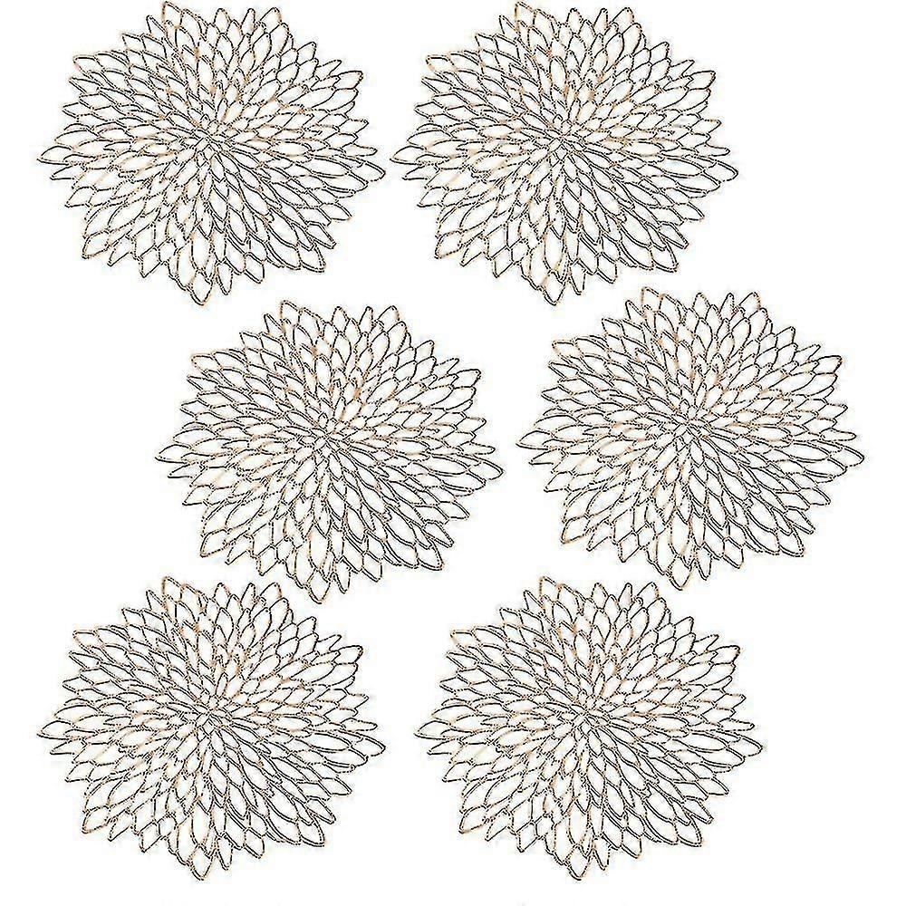 6 Pack Rose Gold Metallic Round Placemats Laminated Vinyl Leaf Dining Table Decor