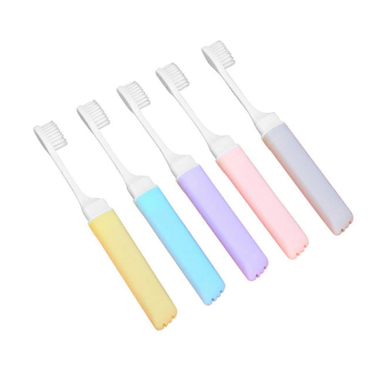 5 pieces foldable toothbrushes with soft bristles, ergonomic design for travel, durable and longlasting, random colors.