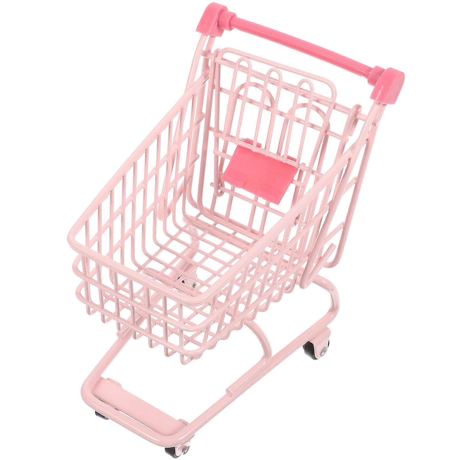 Cute Mini Shopping Cart Pink 15.00X13.50X9.50CM Home Use Portable 1Set