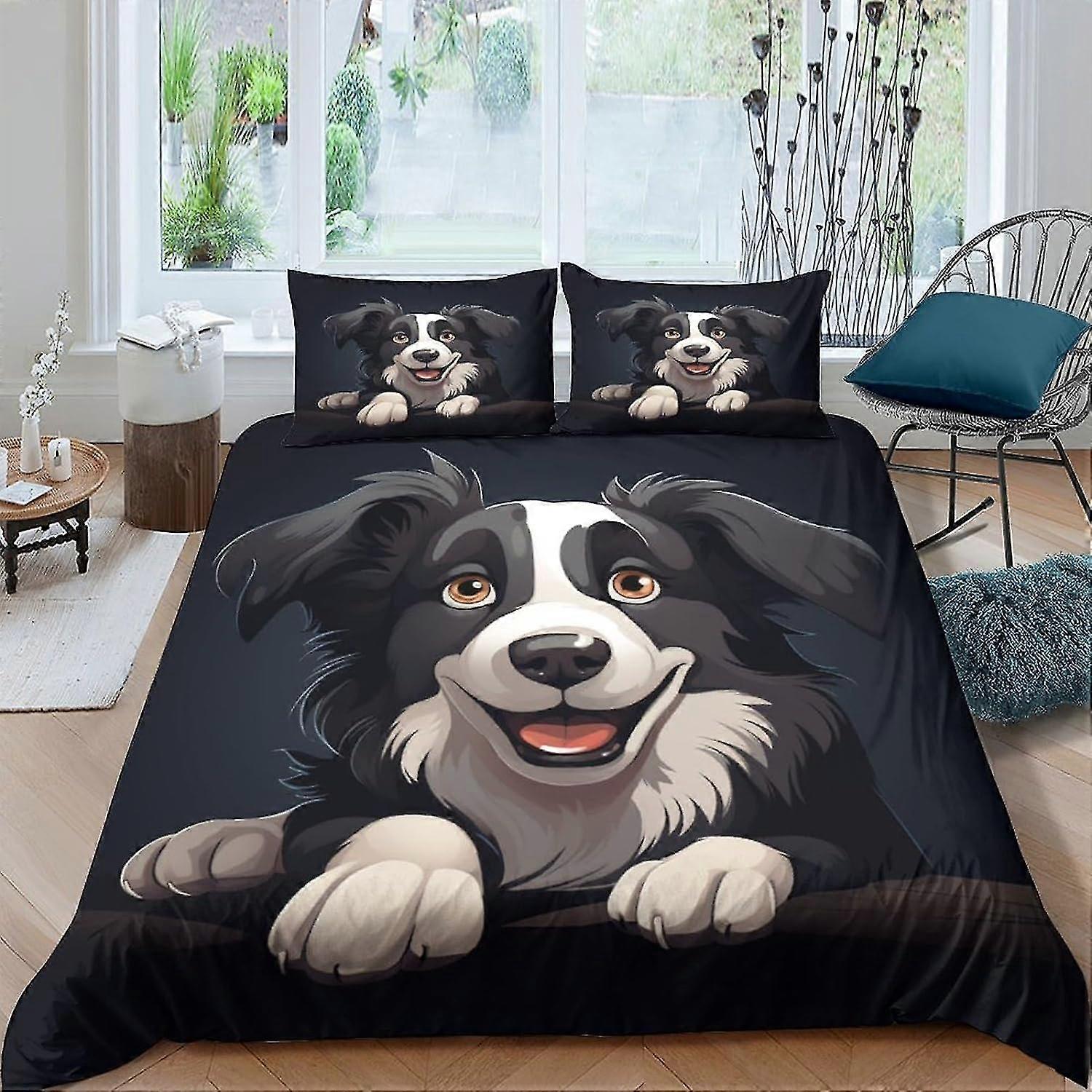 Capa de edredom Border Collie Conjunto de 3 peças Impressão 3D Conjunto de cama de microfibra macia de um lado com fronha Fácil de cuidar
