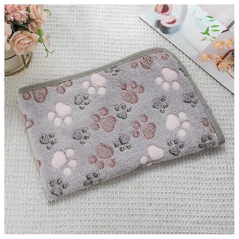 Pet Blanket, Fuzzy Soft Fleece, Cute Paw Pattern, Light Grey, Medium