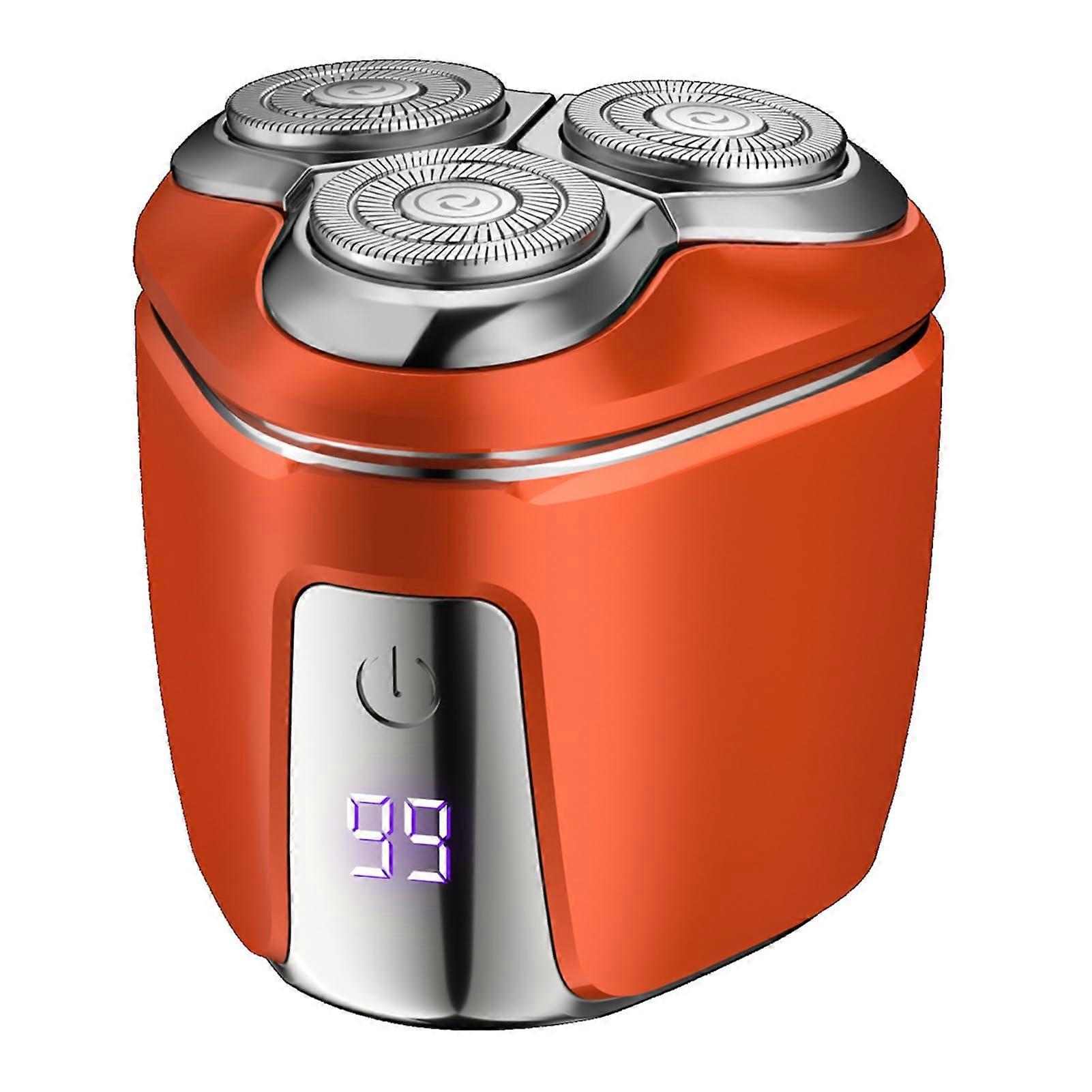 Mini Portable Electric Shaver for Men, IPX7 Waterproof, Dry and Wet Use, Digital LED Display, Magnetic Head - Orange
