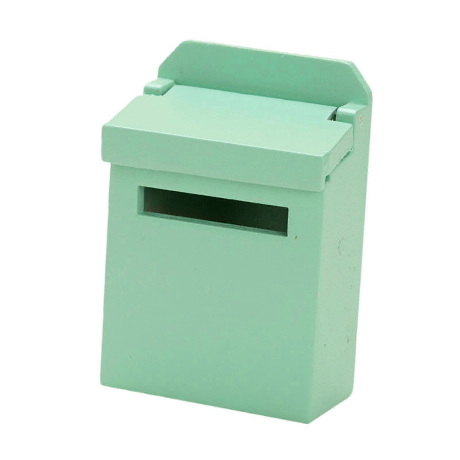 Miniature Wooden Letterbox for Dollhouse Decoration, Green Color, 1:12 Scale, Rustic Style