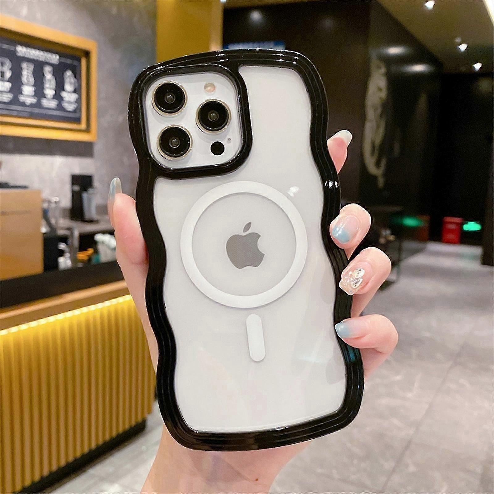 Wave Frame Clear Case for iPhone 15 Pro Max/ 15 Ultra Case Clear, Cute Wave Frame Slim Fit Shockproof Phone Bumper Cover