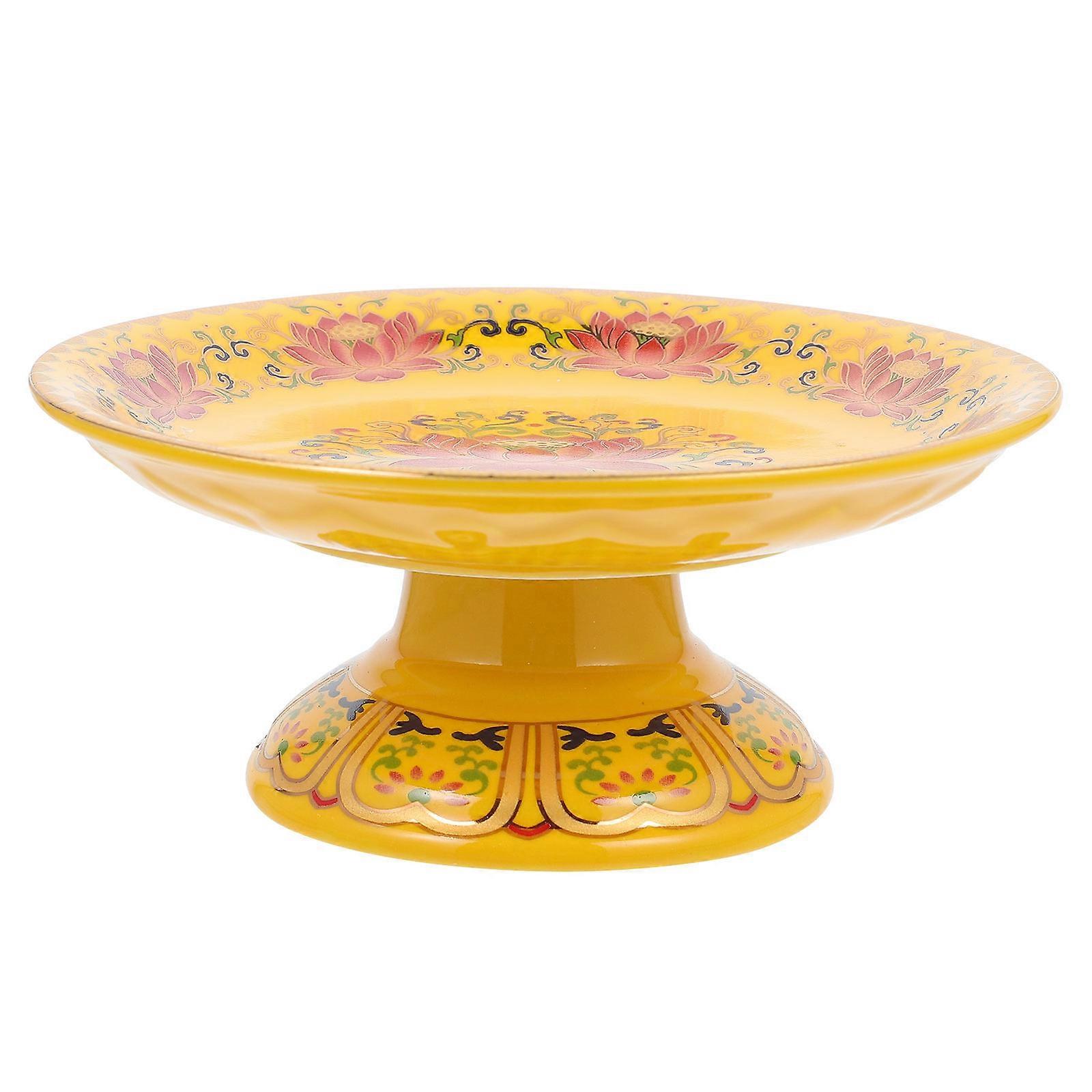 Yellow Ceramics Fruit Plate for Temple Use with Smooth Surface and Unique Patterns 1Pc