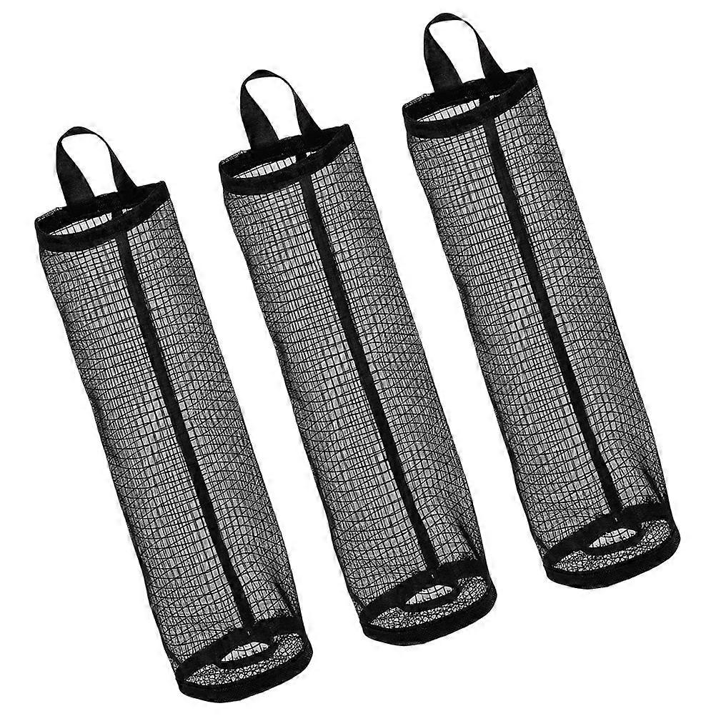 Convenient Plastic Bag Organizer with Cylinder Design for Storage Black Nylon 3Pcs