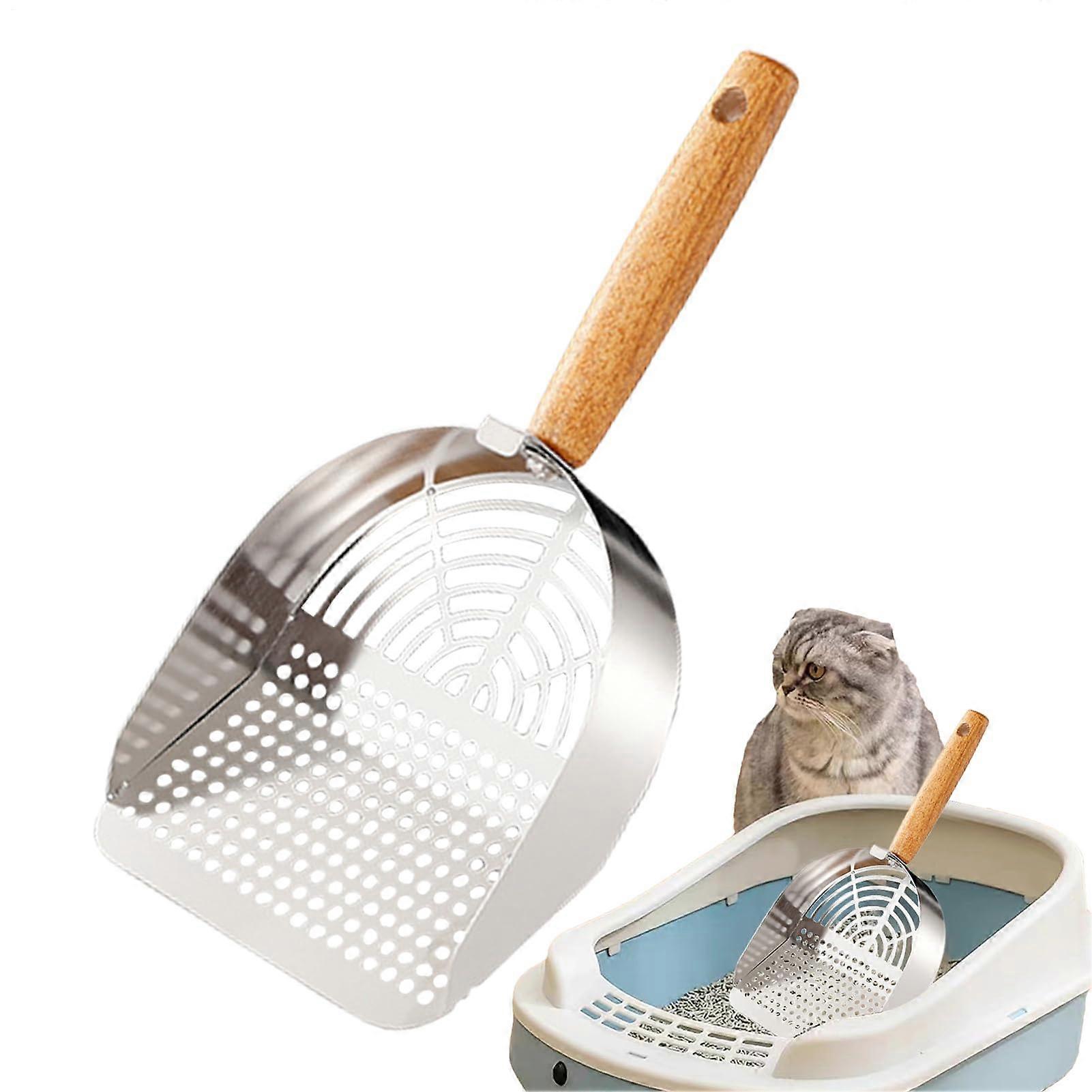 Cat Litter Scoop Stainless Steel Pooper Scooper with Ergonomic Long Handle and Round Hole Design for Easy Cleaning