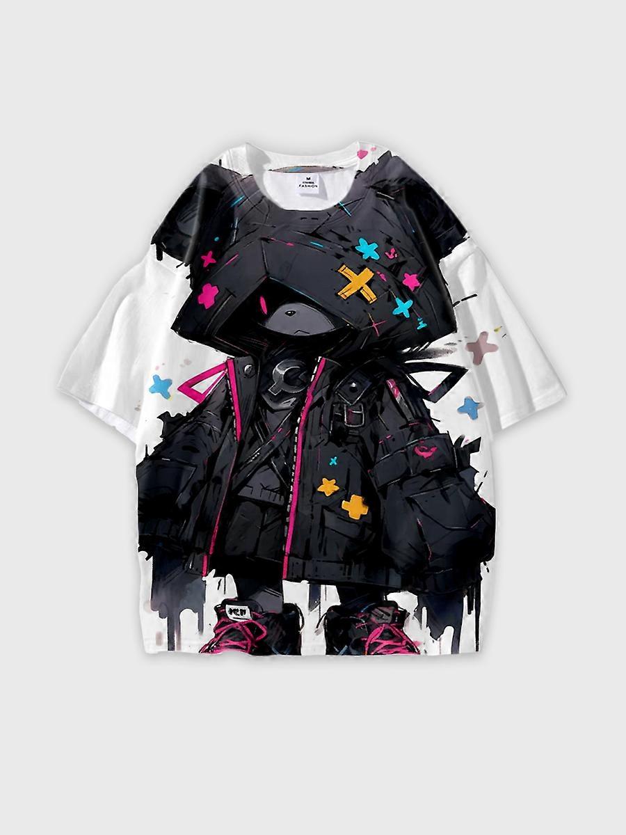 T-shirt round neck Pattern loose short sleeve B1803