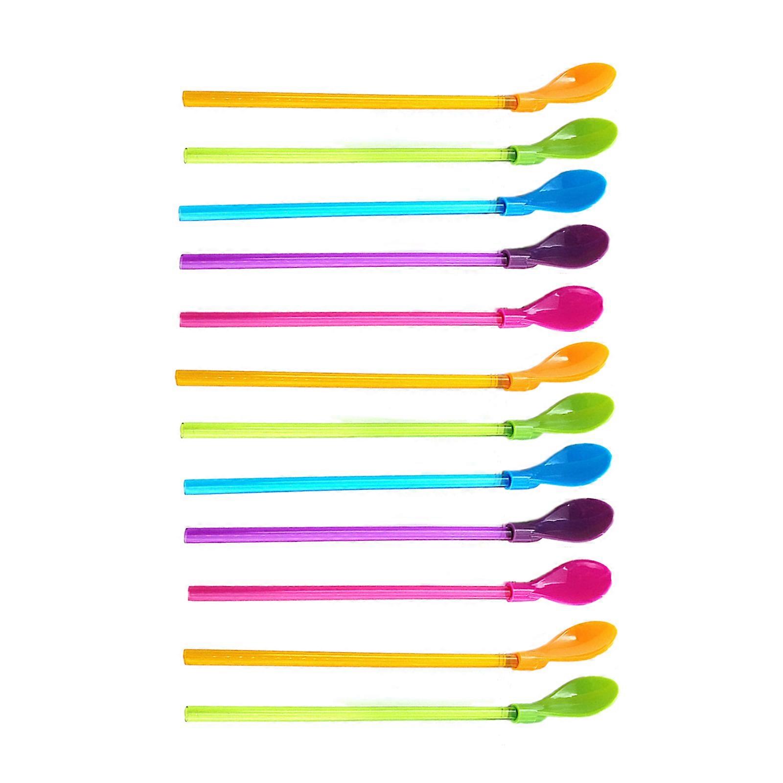12Pcs Functional Spoon Straw Accessory Practical Spoon Straws for Enjoy Thick Beverages and Ice Creams Float Multicolor