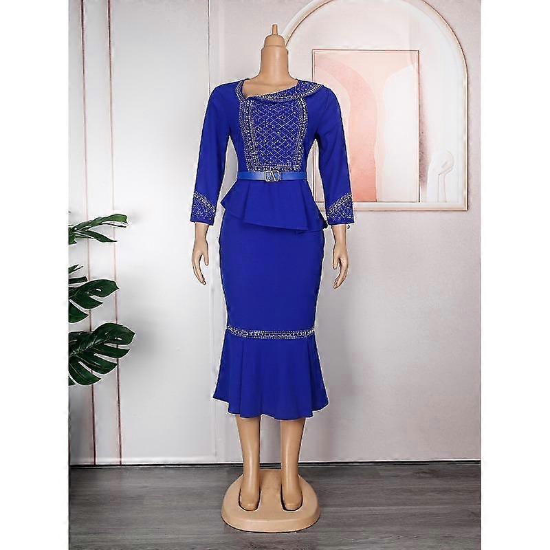 Vår og høst Beaded Hot Drilling Plus Size Damekjole