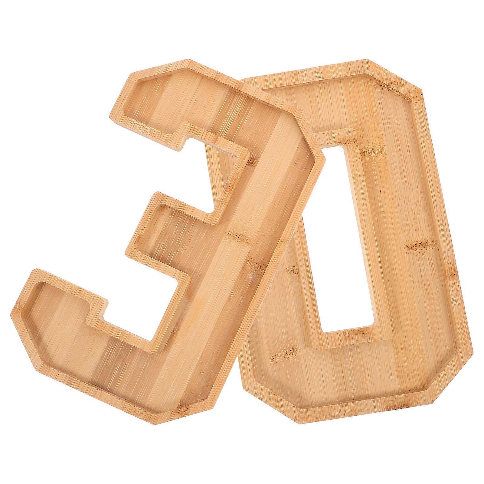 Light Yellow Wooden Number Charcuterie Tray for Storage MultiFunction Fruit Serving 30