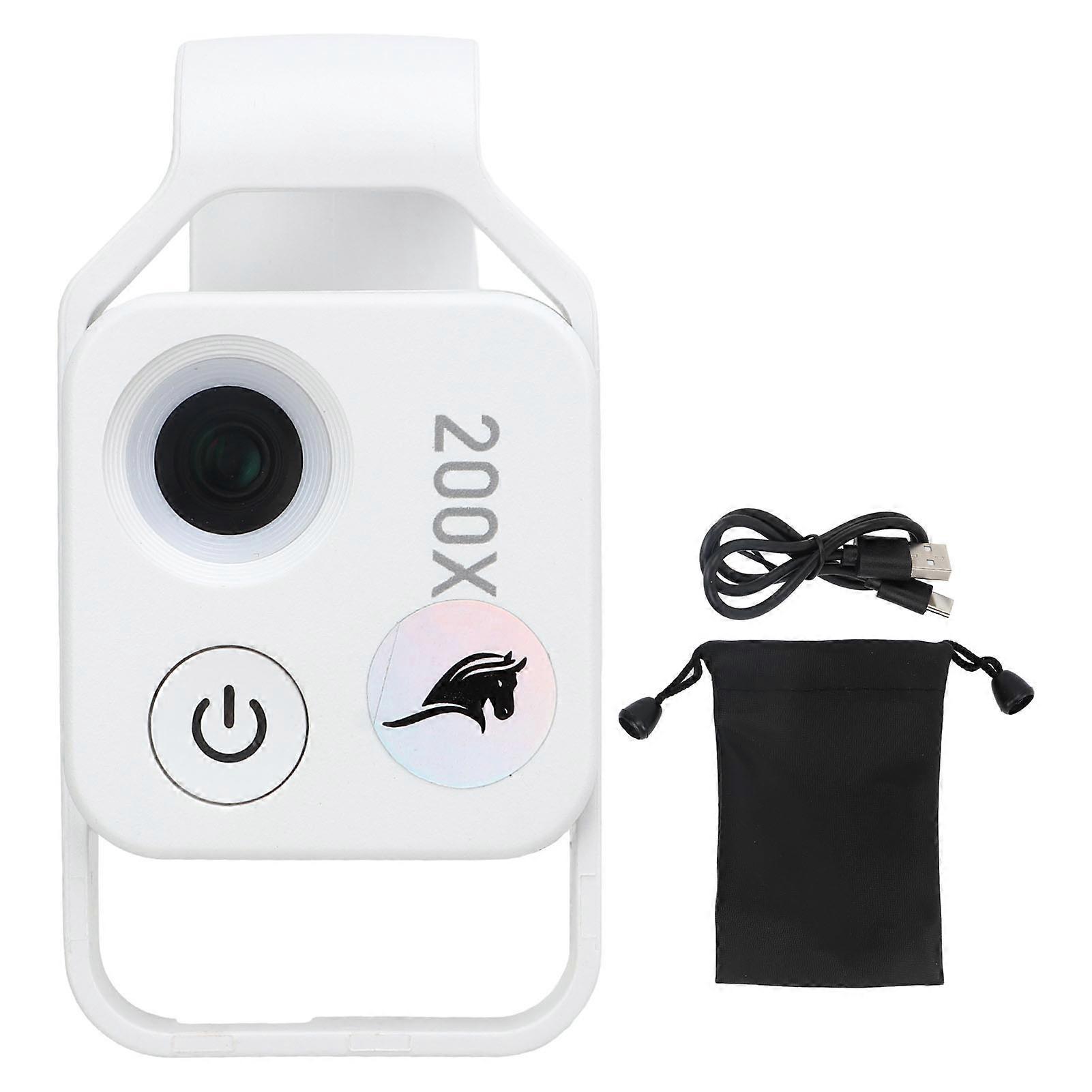 Phone Microscope HD 200x 2 Level Brightness Adjustment Portable Pocket Microscope with Fill Light for Observation Learning White
