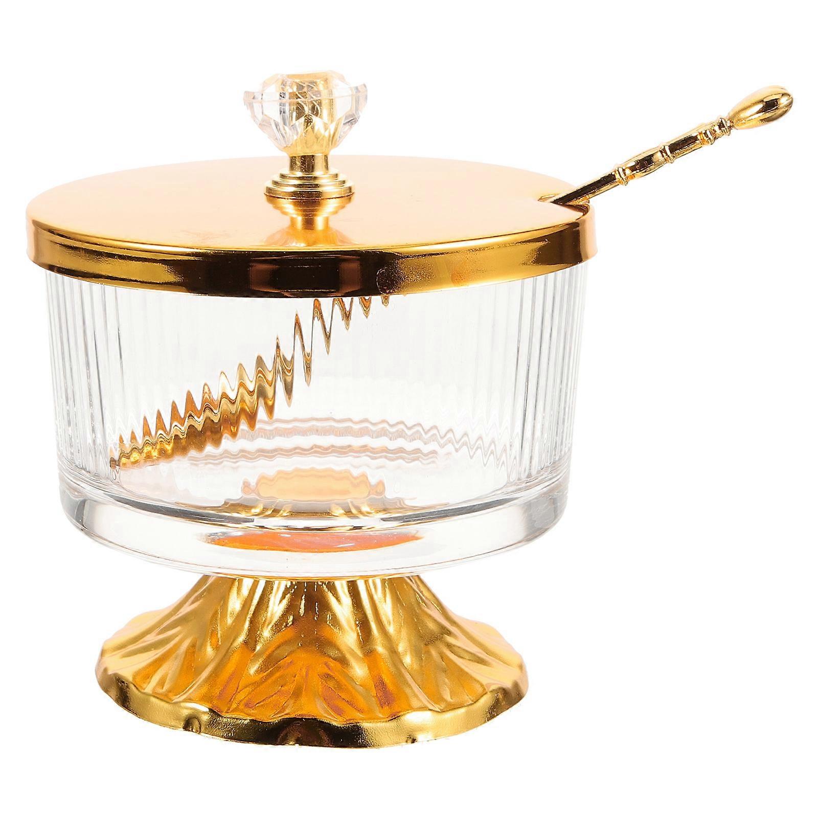 Sugar Canister Golden Glass Jars with Lids for Home Coffee Container Use, Alloy Lid