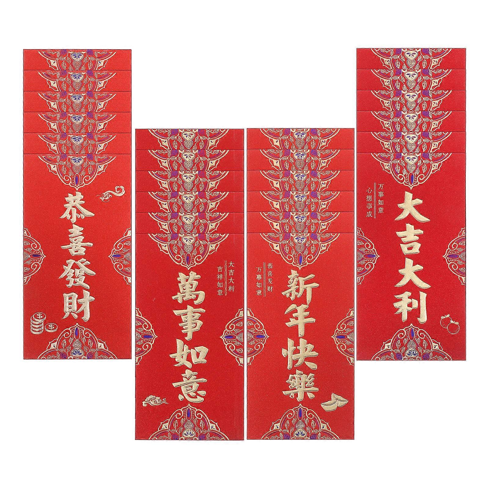 Chinese Red Envelopes for Home with Traditional Style and New Year Blessings Red Paper Envelopes 24pcs