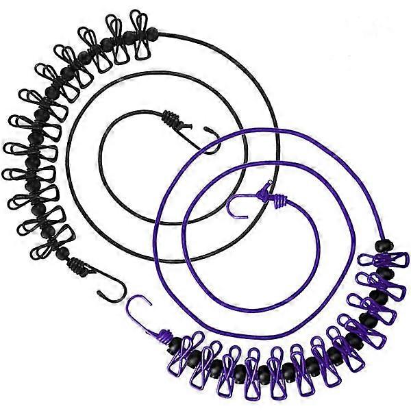 2 pc flexible clotheslines, portable clothes drying rack with 13 black positioning loops