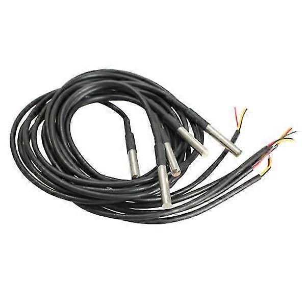 2025 5pcs DS18B20 Waterproof Temperature Sensors Temperatures Transducers (Black)