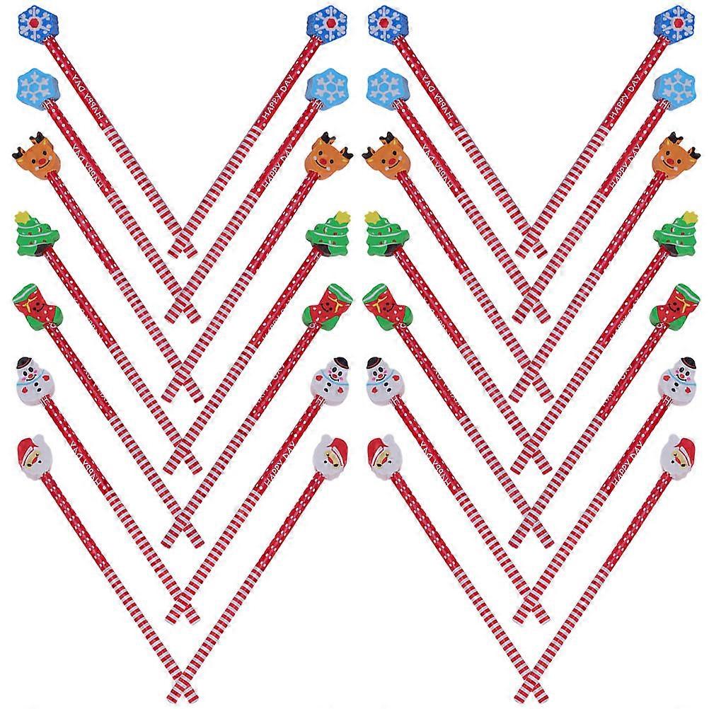 40pcs Kids Christmas Wooden Pencils for Writing with Eraser Multi Color Lovely Design Fits