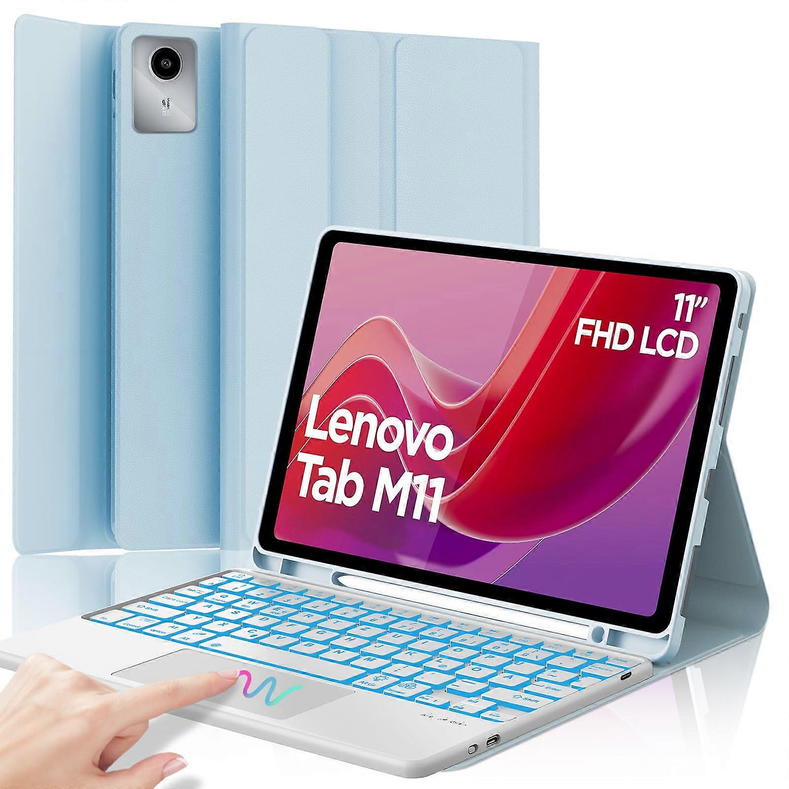 Case with Keyboard for Lenovo Tab M11 11 Inch 2024 TB330FU/TB330XU QWERTZ German Bluetooth Wireless Touchpad Light Blue
