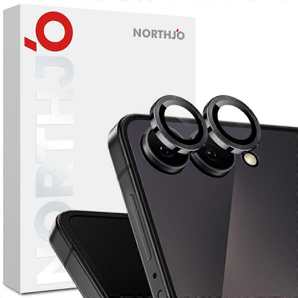 NORTHJO Samsung Galaxy Z Flip7 5G 強化ガラス カメラ レンズ フィルム CD 静脈 メタル リング レンズ ガード ブラック 1 セット