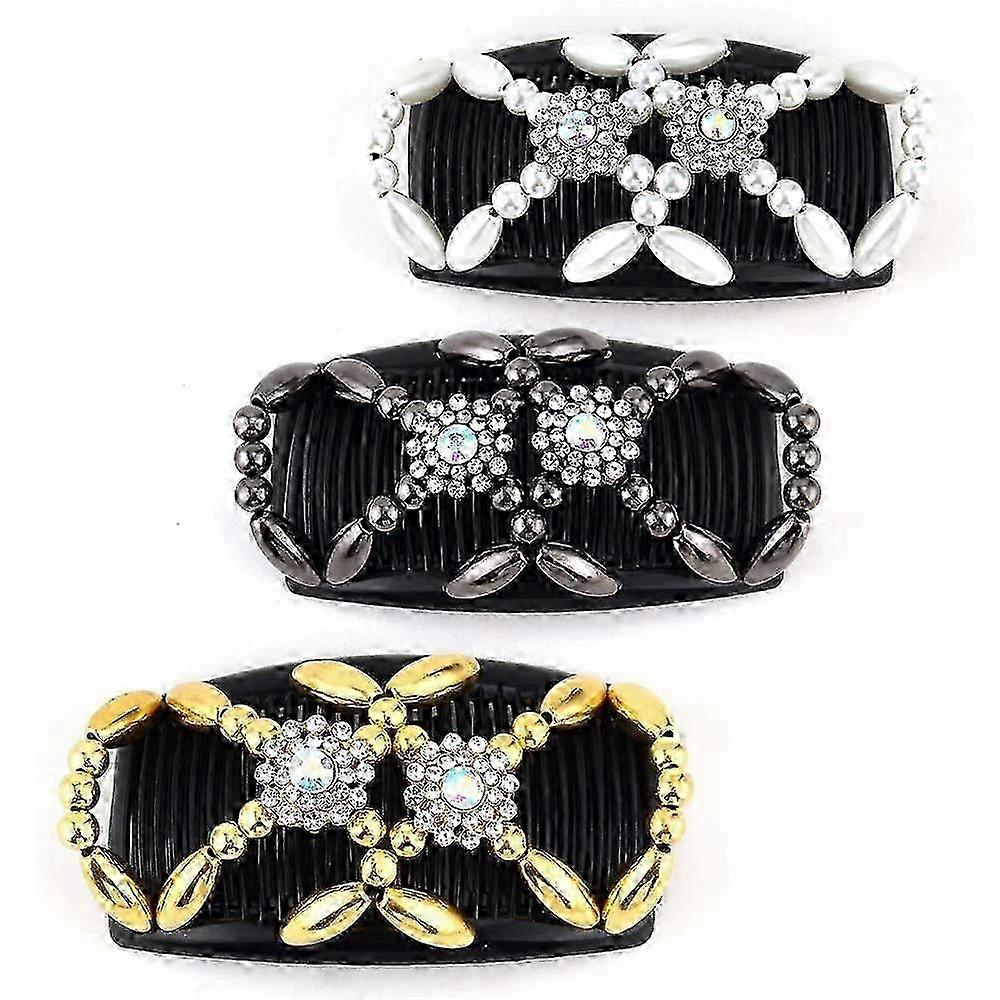 Magic Beads Hair Comb Set with Stretchable Design and 3pcs Elastic Double Clips for Styling