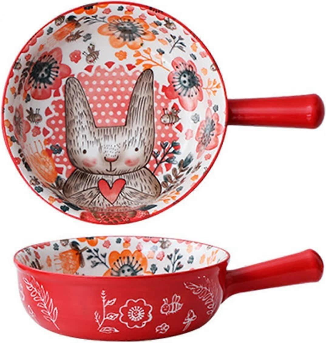 ceramic noodle bowls with handle, ovensafe soup bowls (Red)