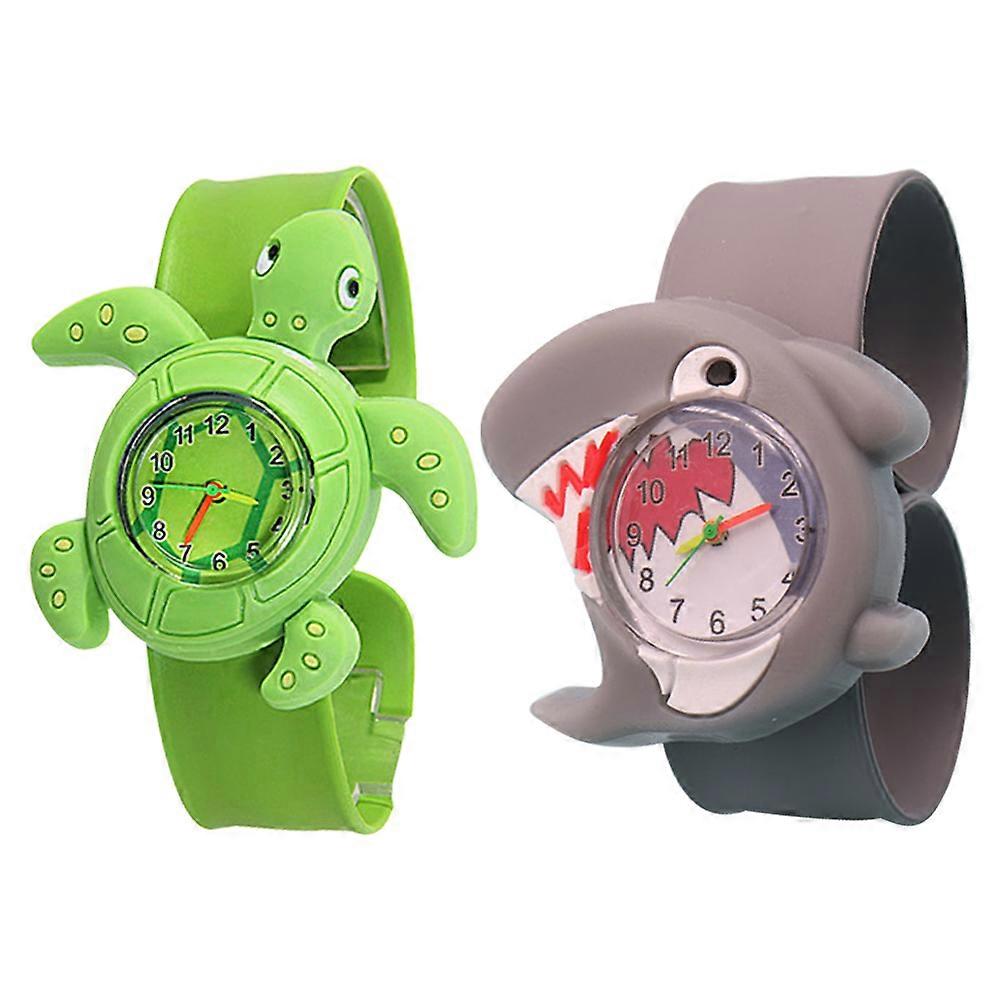 2Set Silicone Slap Watch Bracelets Creative Animals Design Everyday Use Party Activities Time Telling Watches