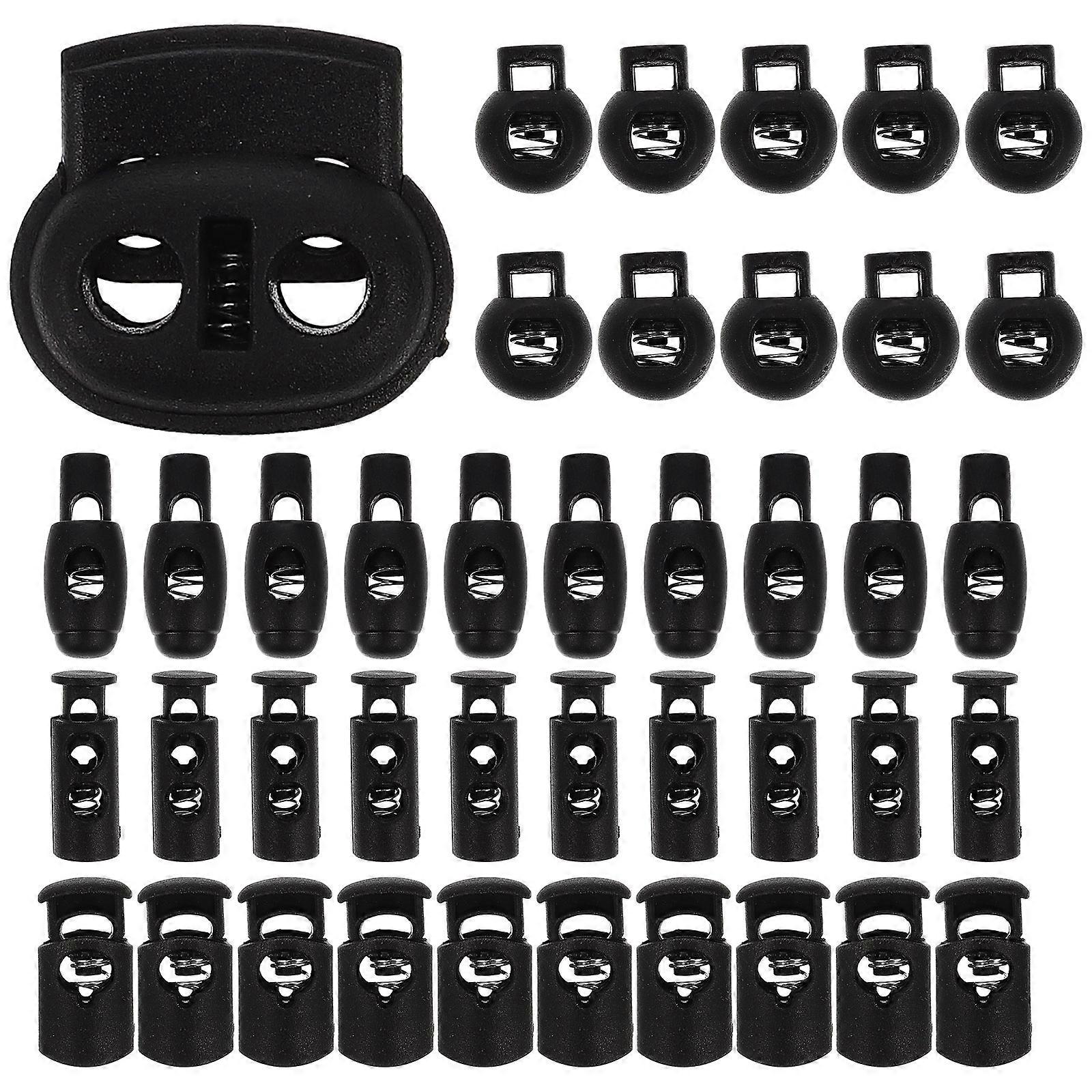 Durable Plastic Cord Locks with Spring Stoppers for Clothes Black 100Pcs