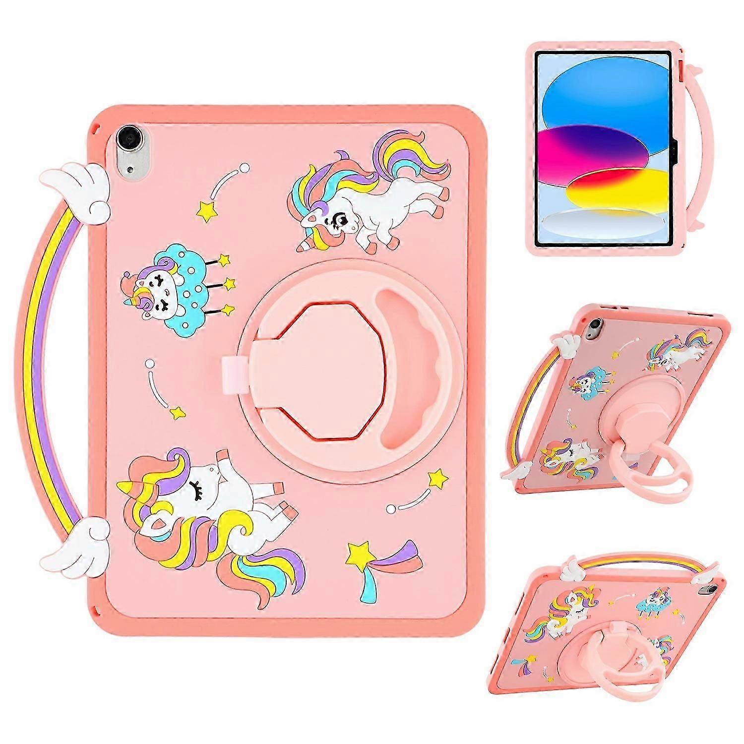 For iPad (2025)/10.9 (2022) Case Handle Rotating Kickstand Unicorn Silicone Tablet Cover