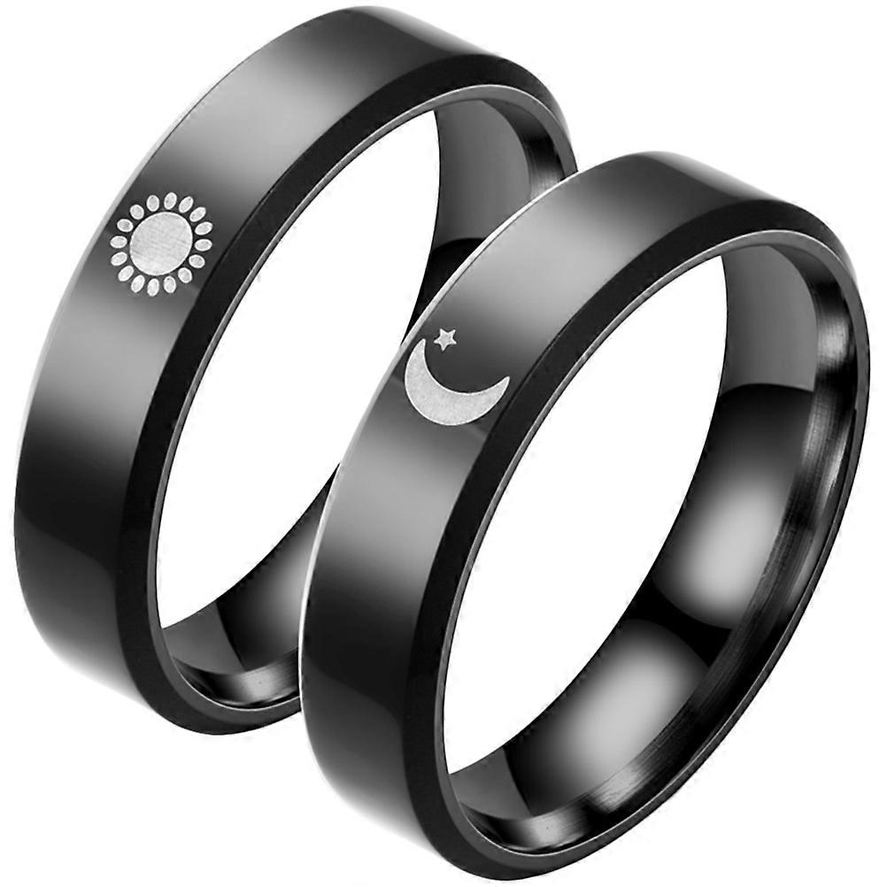 Sort rustfrit stål sol og måne par ring sæt til dekoration 1 par