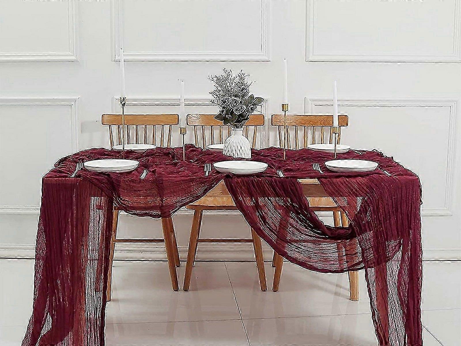 90x400cm Tulle Doily Table Runner Wedding Table Cloth Decor Wine Red