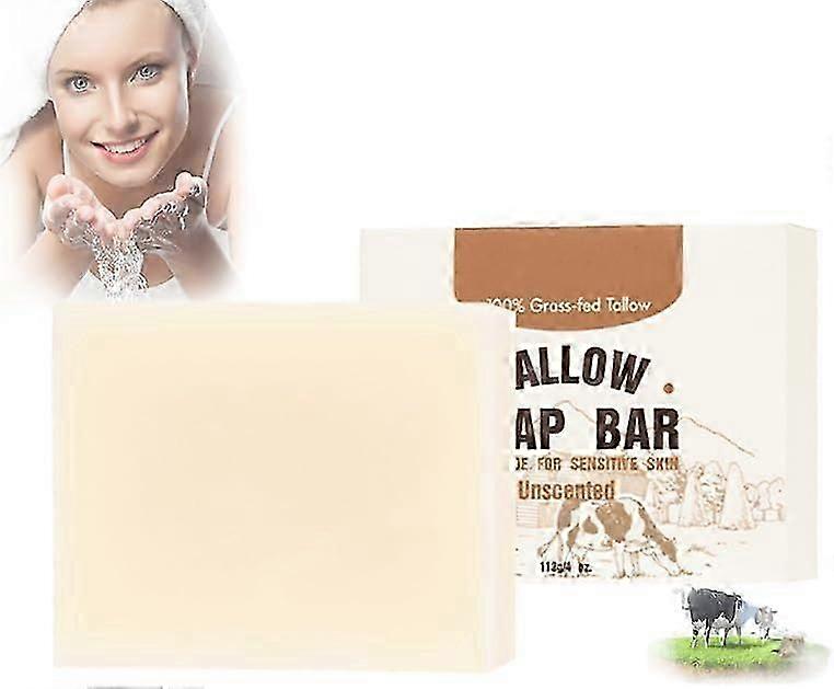 Beef Tallow Soap Bar, 113g Handcrafted Grass Fed Tallow Soap-Cleans, Gentle, Moisturizing, Face & Body Wash For All Skin Types