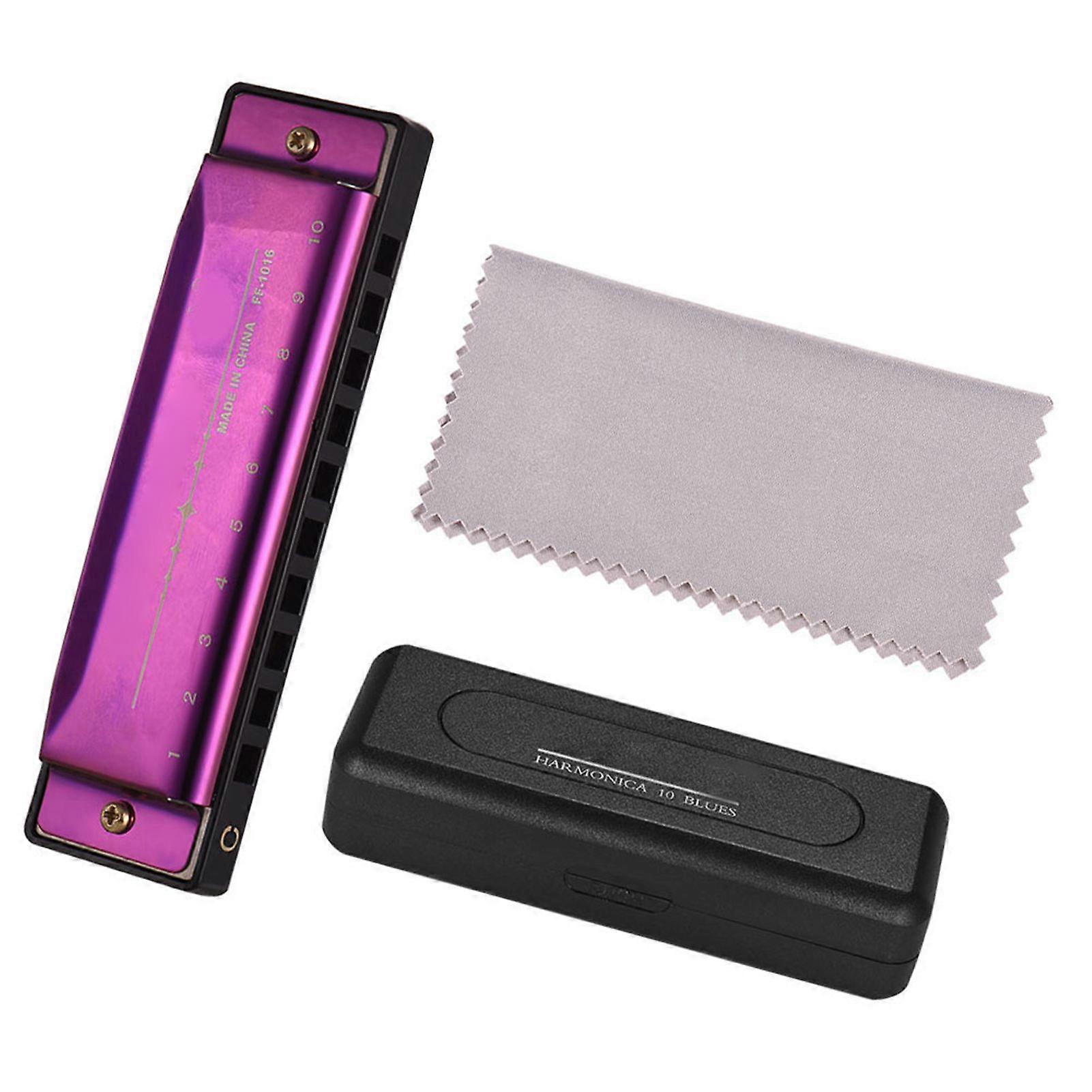 C Key Diatonic Harmonica 10 Holes Blues Mouthorgan with ABS Reeds Mirror Surface Design for Beginners Students Kids Purple