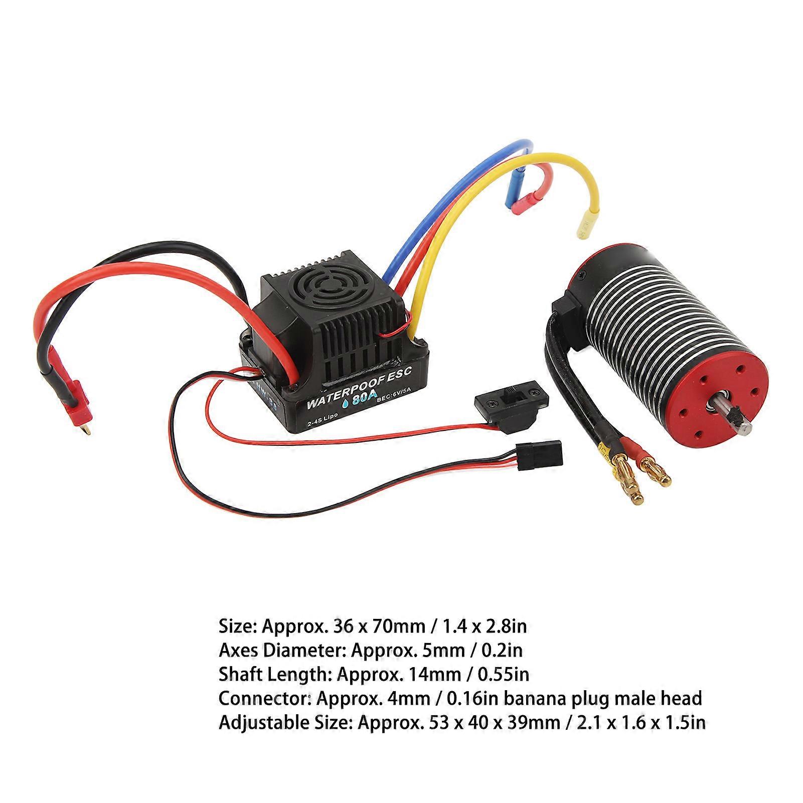 Brushless Motor Combo Set 3670 1900KV 1600W 80A ESC Black Red