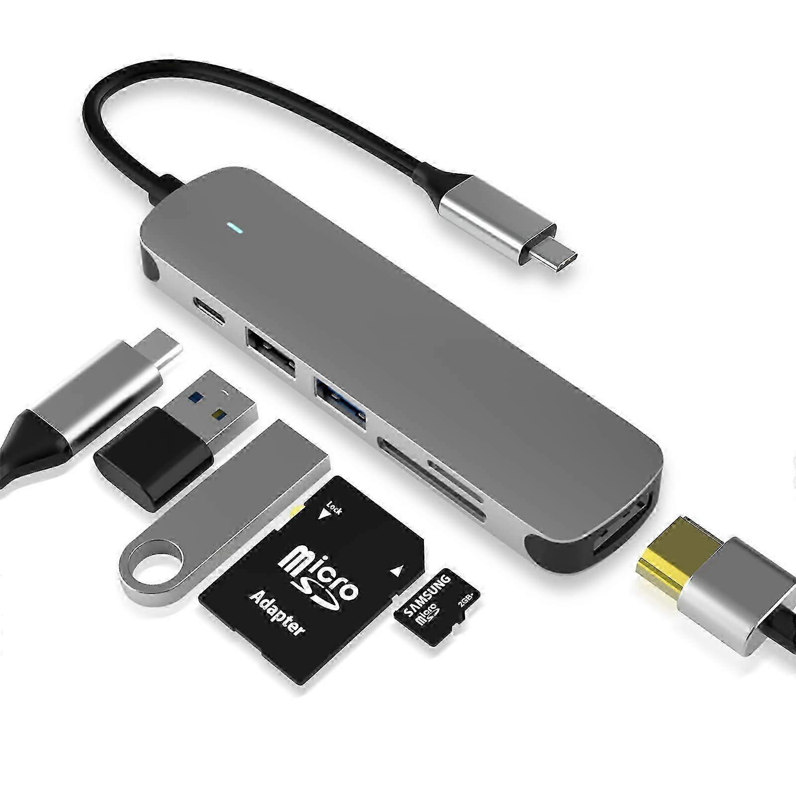 USB C HUB,USB C Adapter 6 in 1 with USB 3.0 Connection, 4K-HDMI, USB C Connection/PD