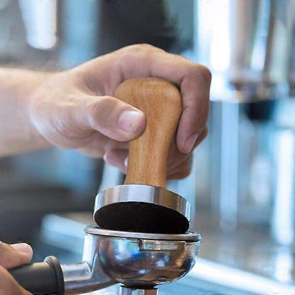 Coffee tamping tool, with metal-wood connection and ergonomic handle