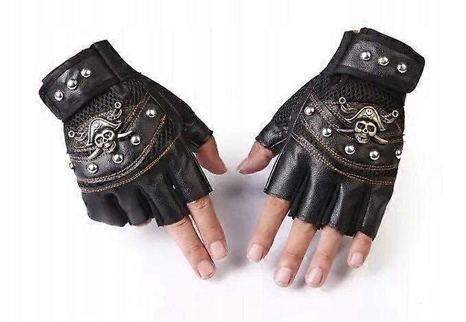 Motorcycle gloves, black artificial leather, fingerless design