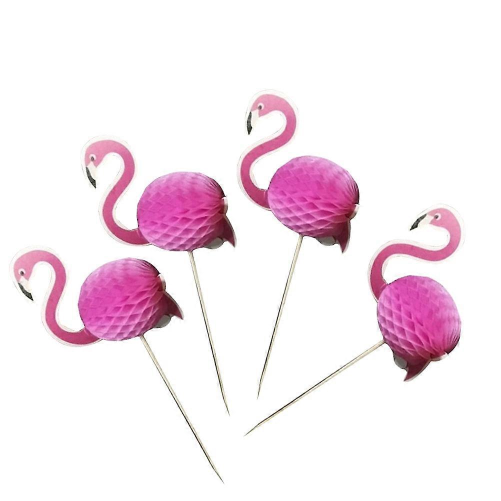 Flamingo Cupcake Toppers Picks for Decoration Made of Paper and Wood Rosy Color 100pcs