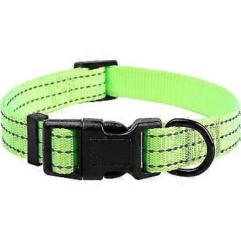 Dog Collar | Nylon With Reflective Three 3m Straps | Lime Green, Medium Neck 13"-17" -40 Lb (ShiKai)