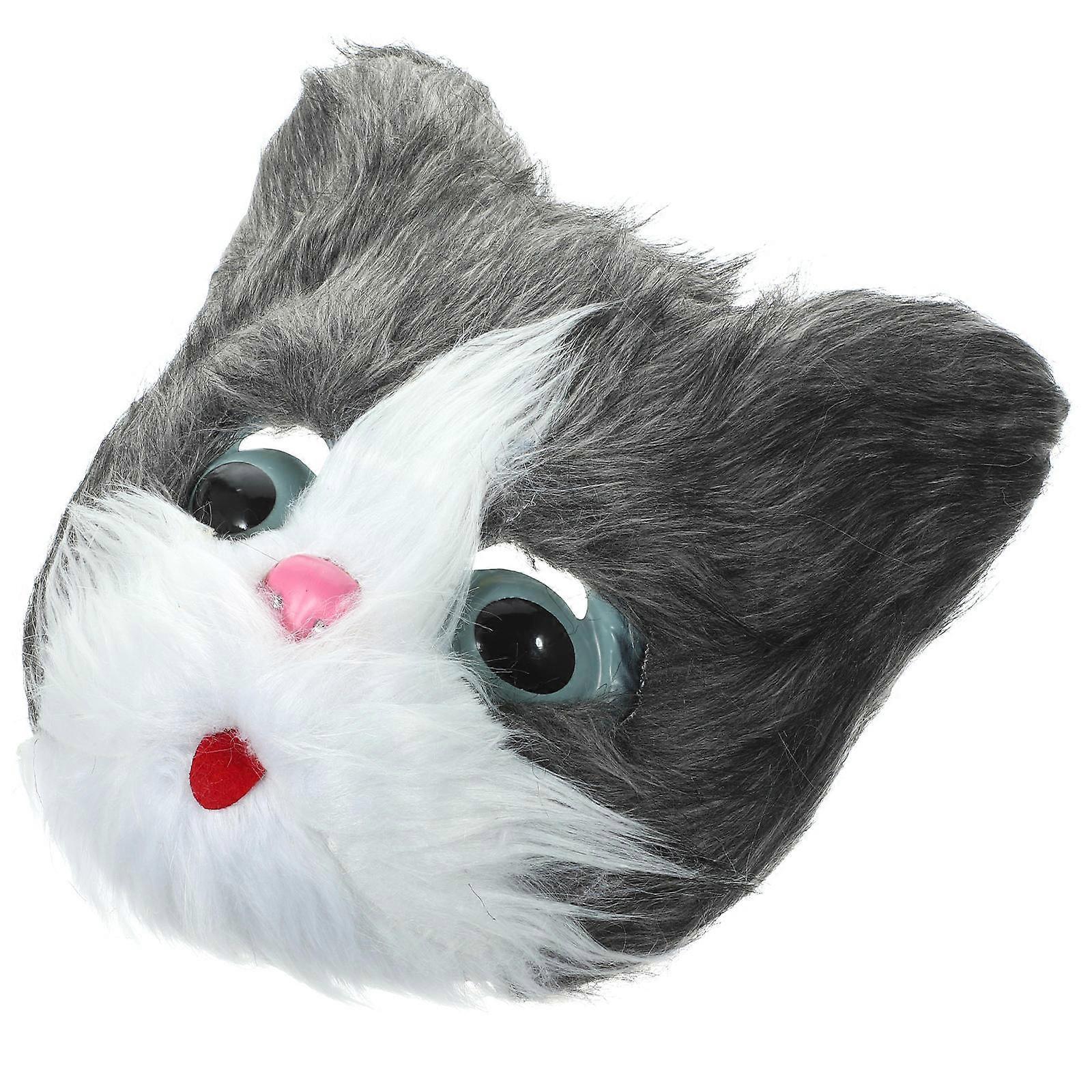 Cat Head Mask Plush Cat Mask for Party 3Pcs Dark Grey Halloween Accessory