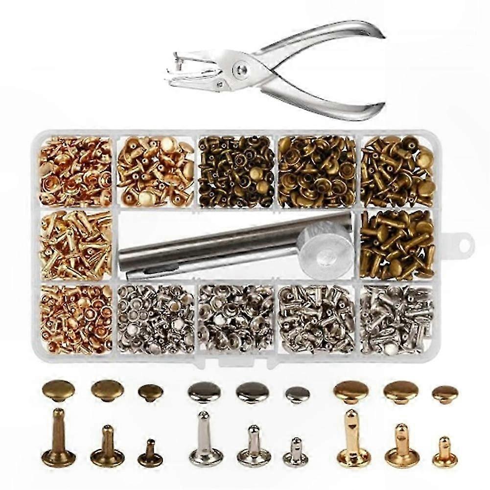 Double Cap Rivets for Leather Crafting, 300-Piece Set in 3 Sizes