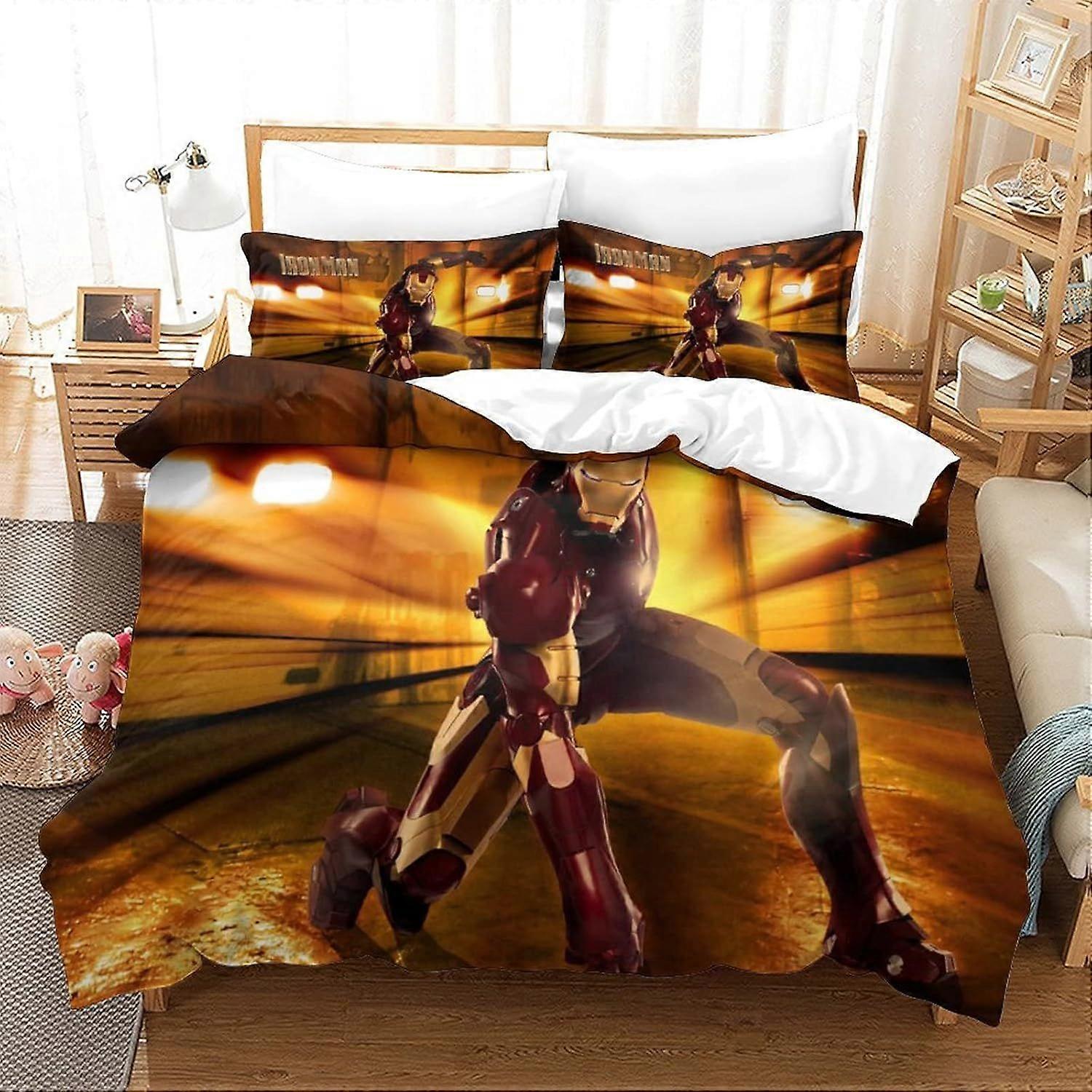 AM1258 Duvet Cover Set Iron Man Bedding Set Movie Poster Bedspread Microfiber Bedding Cover Set Comforter Cover King220x240cm
