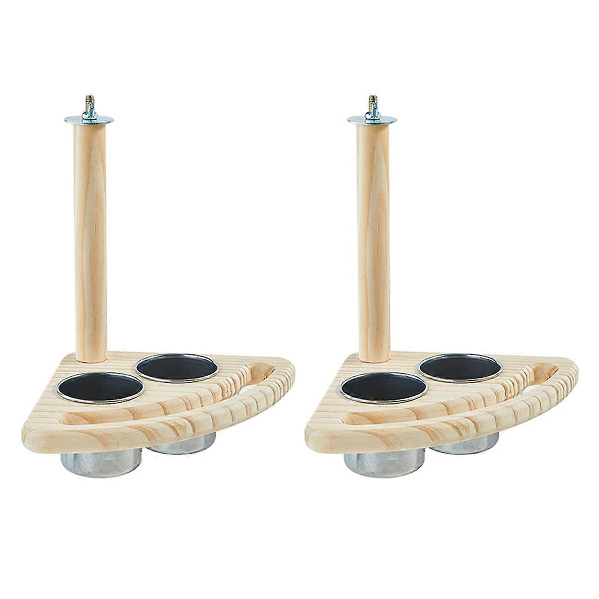 Percha de madera para pájaros con comederos para cacatúas