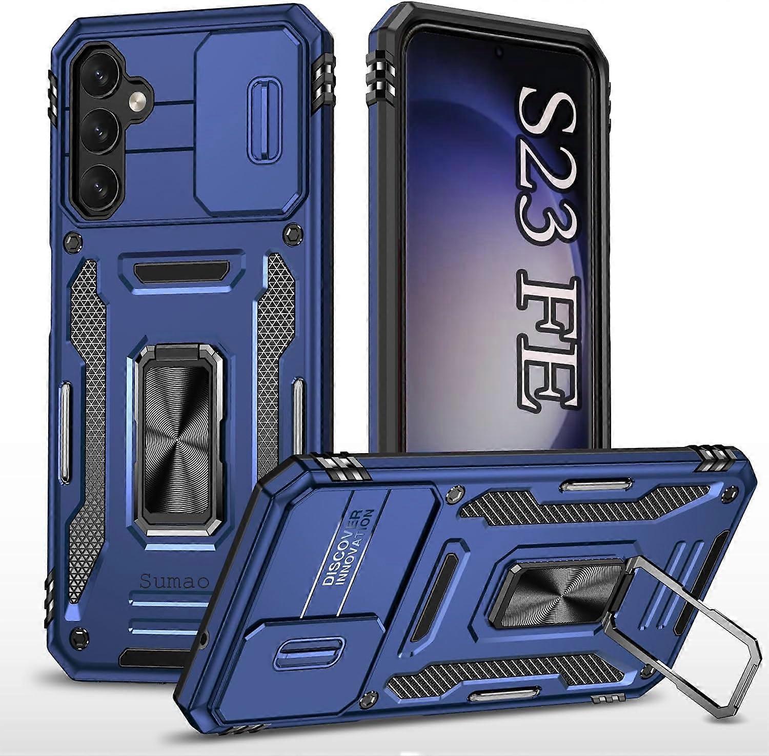 Sumao compatible with Samsung Galaxy S23 FE case for Stand Heavy Duty Drop Protection Rugged Shockproof Case-Blue
